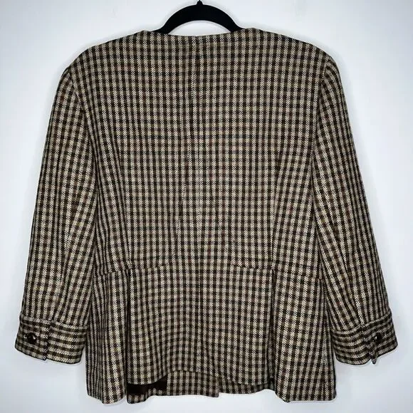 Talbots Women’s Houndstooth Peplum Swing Blazer 3/4 Sleeve Button Down Size 14 - Picture 3 of 5